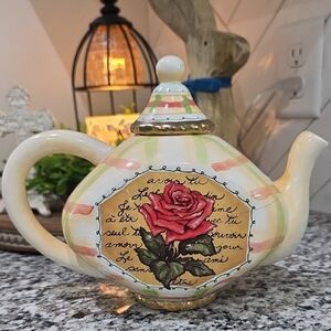 Decorative Rose Tea Pot - Hand-Painted Pink Rose